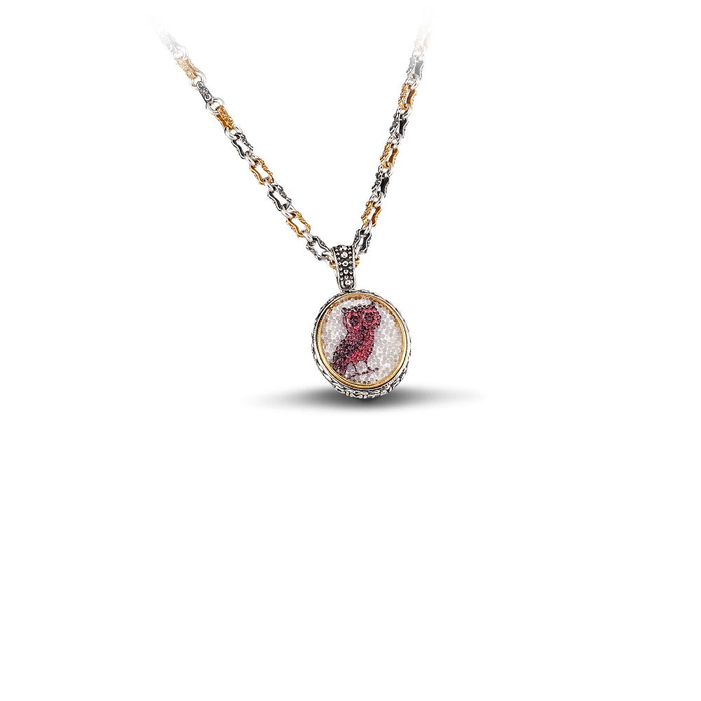 Μενταγιόν Κουκουβάγια Διπλής Όψης με Swarovski Πέτρες Τεχνικής Μωσαϊκού M82