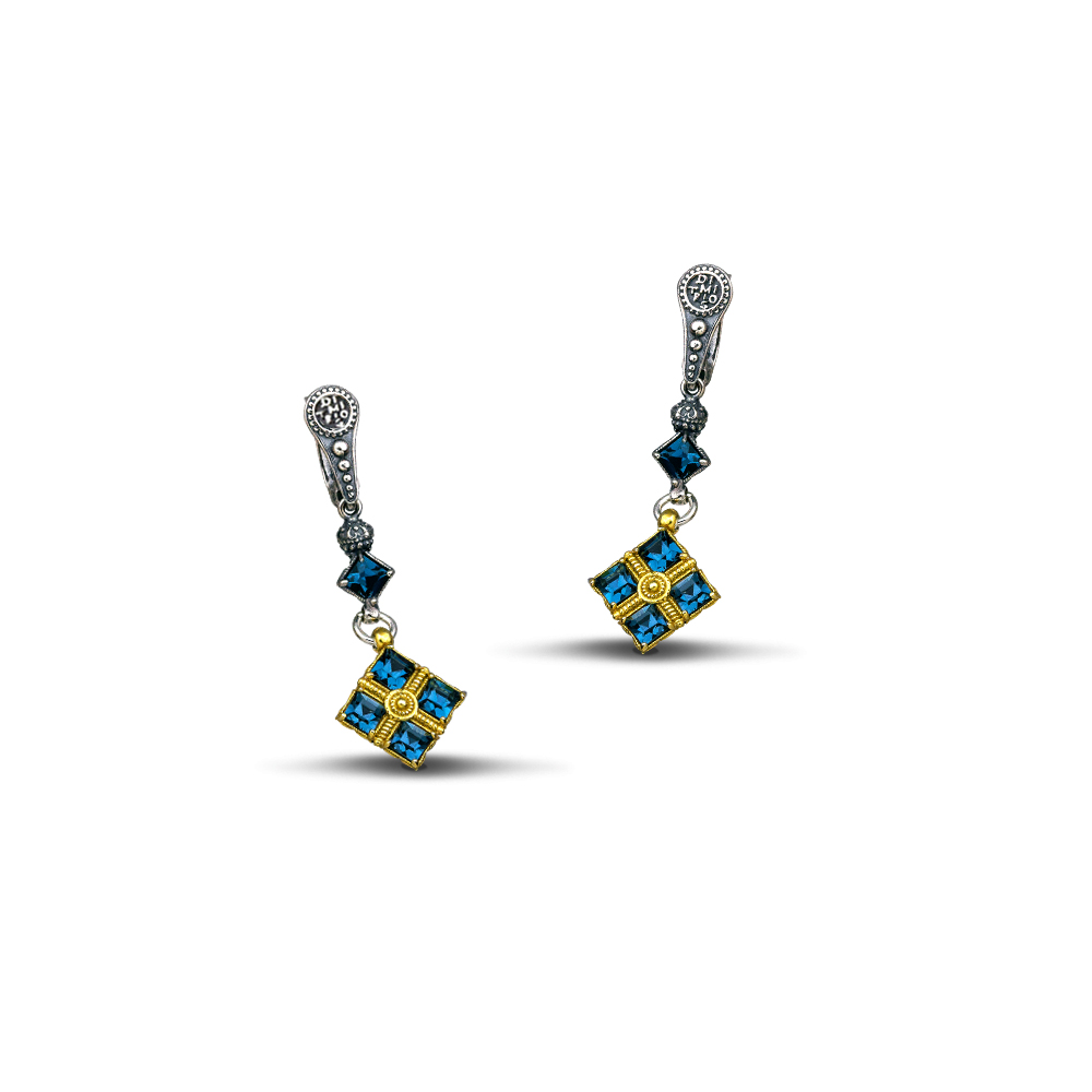 Ρομβοειδή Σκουλαρίκια με Μπλε Κρύσταλλα Swarovski
